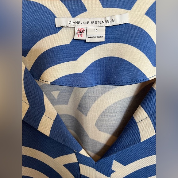 Diane Von Furstenberg Dress Reina Sky Blue White Print Size 10 - Picture 7 of 16